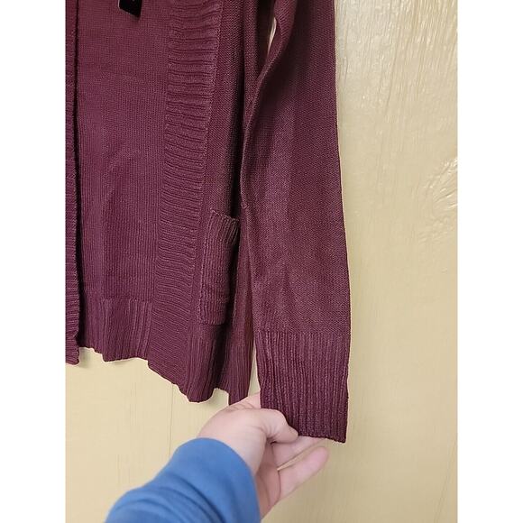 Ambiance Apparel Sweater Cardigan Burgundy with Pockets Size Large - Picture 4 of 5